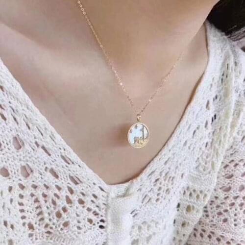 Vintage Castle Necklace Sky Carving Castle Shape Pendant Necklace Women Accessories Fashion Jewelry Luxury Necklace Girl Gift