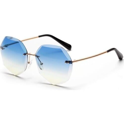 Borderless polygon sunglasses women 2021 luxury brand diamond cut ocean lens transparent color lens glasses UV400