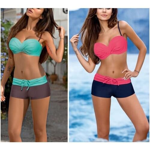 New Sexy Women 2018 Beachwear bandage Bandeau Bikini Set Floral Swimsuit Low waist belt Swimwear Push Up Padded Bathing Suit