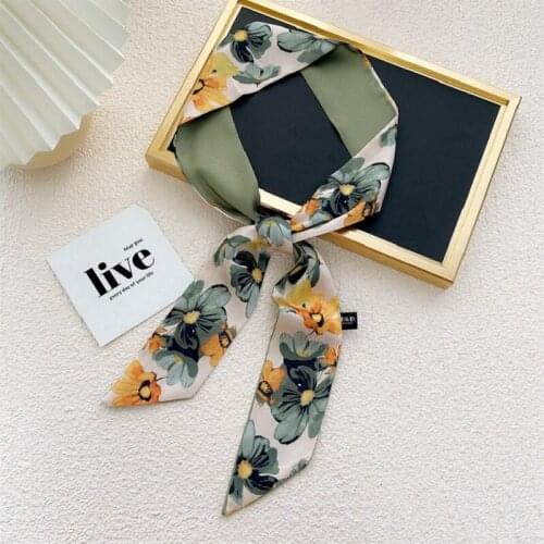 6*125cm Silk Scarf For Women Floral Printed Handle Bag Ribbons Brand Fashion Head Foulard Small Long Skinny Scarves Jewelry Gift