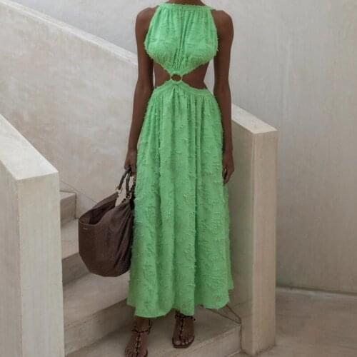 Elegant New Clothes Sexy Solid Hollow Out Backless Sleeveless Dress For Women Party Club Wear Beach Dresses Sundress 2021