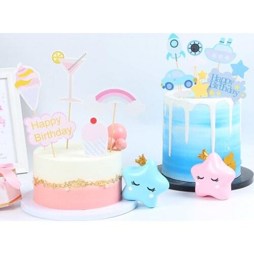 1 Set New Cake Toppers DIY Baby Girl Ice Cream Car Cupcake Topper Cake Flags Kids Boys Girls Happy Birthday Party Decorations