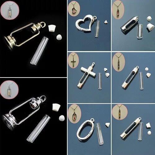 1pcs Glass Vial Pendants Locket Charms Copper Container Small Wishing Bottle Charm Name On Rice Art Jewelry Writing On Rice gift