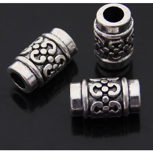 10pcs/lot Antique Silver Color Big Hole Tube Spacer Beads 16X9mm European Beads fit 4.5mm Leather Cord Charms Bracelet Jewelry