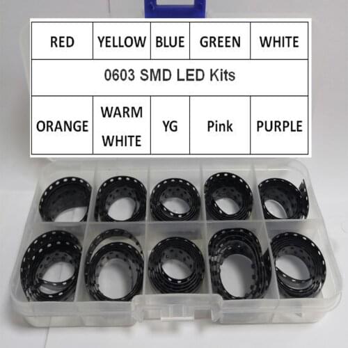 10Valuesx100pcs=1000pcs 0603 Ultra Bright SMD Red/Green/Blue/White/Yellow /Warm White/Orange/Pink/Purple/Yellow Green LED kit