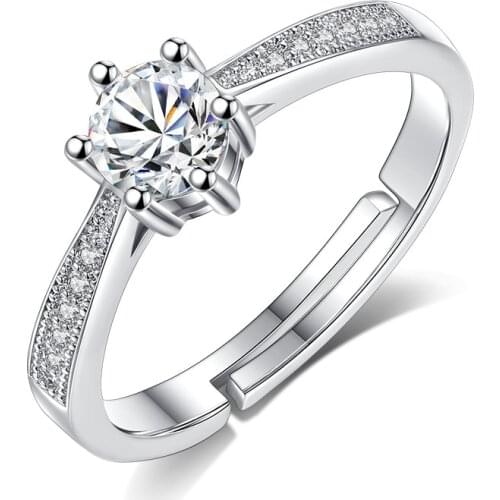 100% 925 sterling silver high quality shiny crystal adjustable size finger wedding rings for women jewelry wholesale gift