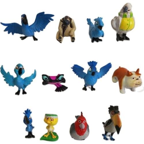 12pcs/set cartoon animal bird pig action figures cute PVC figure Parrot Play house toys gifts for Children