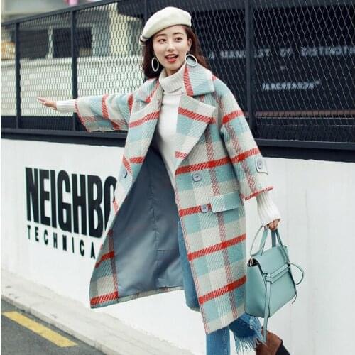 2020 Fashion Autumn And Winter Loose Lapel Plaid Long-sleeved Coat Free Shipping Trench