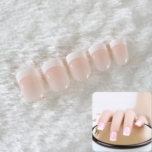 24Pcs Natural French Short False Nail Classic False Nail Acrylic Nail Art Tips Manicure Care Nail Nail Tips Salon
