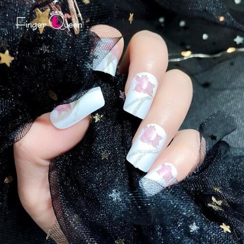 24pcs Box False Nails With Glue Decorated Fingernails Major Reusable Semi-Permanent Man-Made Acrylic Texture Flower Halloween