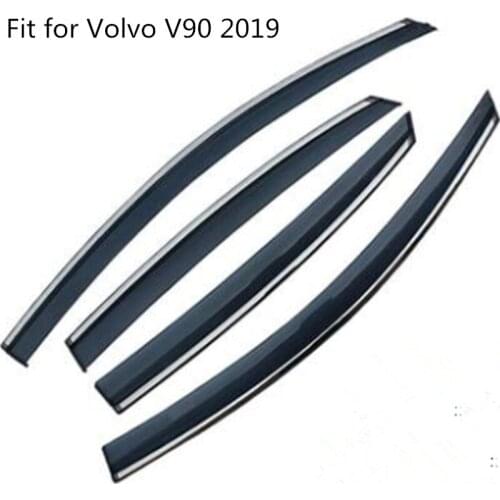 4pcs 3D Stainless Car Window Visor Rain Shade Wind Sun Shield Guard cover strip For Volvo V90 2019