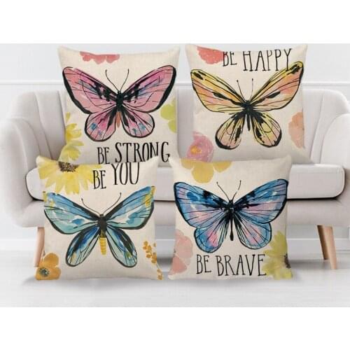 4 PCS Pattern Cushion Cover Flax 45X45cm Pillowcase Cojines Decorativos Para Home Bedroom Sofa Decor Pillow Cover