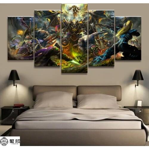 5 Piece Video Game WOW Warcraft DOTA 2 Painting Poster Decorative Mural Art Room Wall Decor Canvas painting wholesale