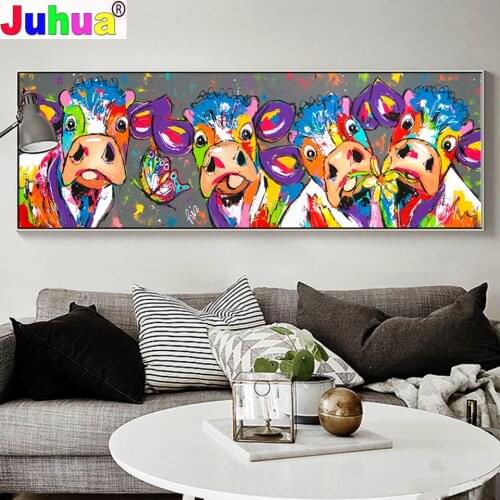 Abstract Colorful Cute Cow Diy 5d Diamond Painting Full Square Round Drill Diamond Embroidery Animals Home Decor Large Size