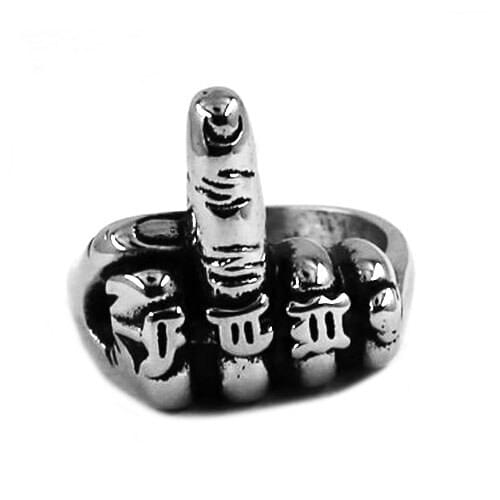 Biker Middle Finger Up Ring Stainless Steel Jewelry Punk Cool Middle Finger Motor Biker Ring For Men Boys Wholesale SWR0468B