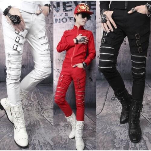 Spring summer casual personality trousers mens pants harem pant mens feet trousers fashion zipper street street novelty punk