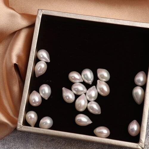 2 Pcs Natural Freshwater Pearl Drop Shape Baroque Irregular Loose Beads Half Bored Pearls 8.5-9mm Clothing Jewelry DIY