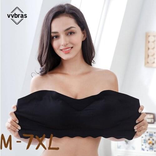 Vvbras Strapless-bra One-piece Large Size Push-Up Big Chest Thin Bra Wrapped Invisible Bra Patch Underwear Wireless Underwear