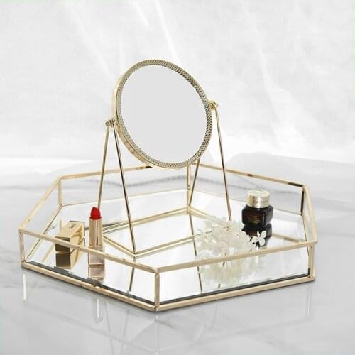 Gold Metal Decorative Mirror Nordic Desktop Make-up Mirror Copper princess Vanity Mirror toilet glass Home Decorative Mirrors