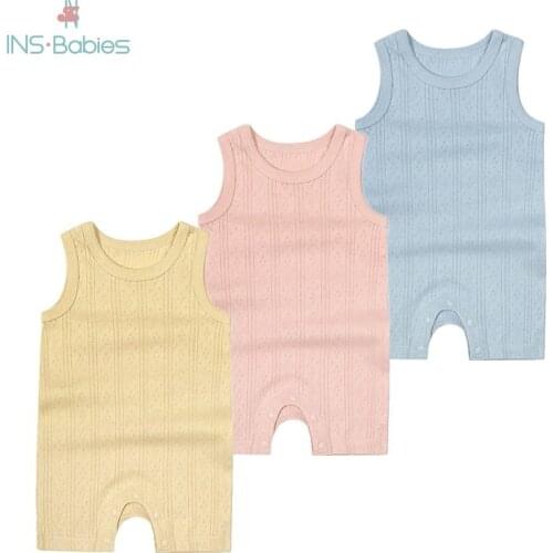 Baby Rompers Summer New Boys Sleeveless Jumpsuit Unisex Korean Solid Color Pure Cotton Thin Climbing Clothing For Infants Girls