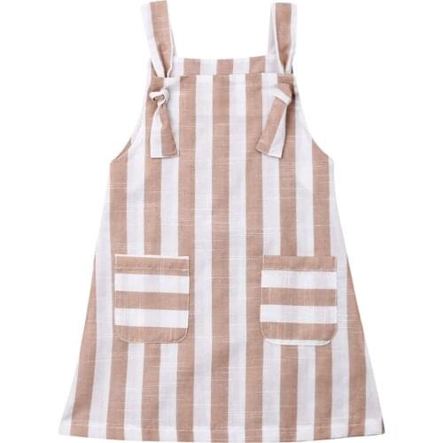 Pudcoco Baby Summer Clothing Infant Kids Baby Girl Striped Dress Sleeveless A-Line Ruffled Bow Princess Casual Pocket Sundress