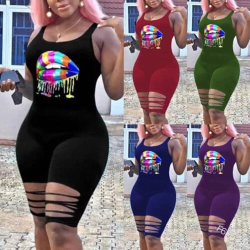 Womens Sling One-Piece Slim Printed Shorts Cut Flower One-Piece