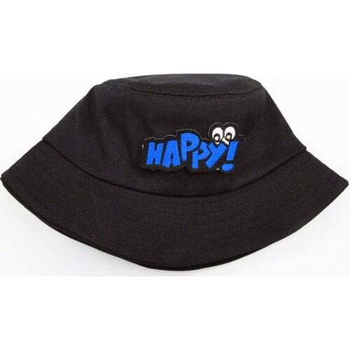 2021 Happy Letter Embroidery Cotton Bucket Hat Fisherman Outdoor Travel Sun Cap Hats for Men and Women 326