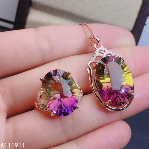 KJJEAXCMY fine jewelry 925 sterling silver inlaid Ametrine gemstone noble female ring necklace pendant popular