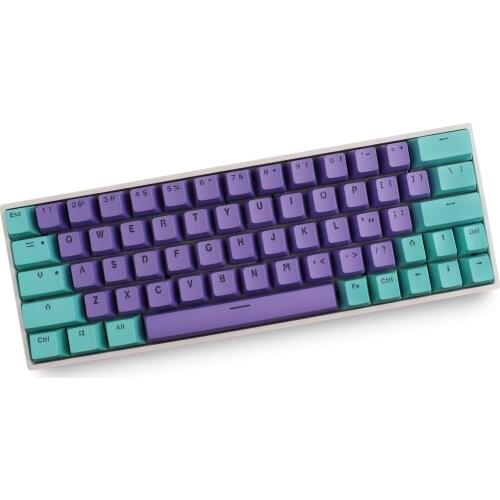 PBT Keycap 64 key Cyan and purple Double Color Backlight Keycaps Universal Column For Ikbc Cherry MX Annie Mechanical Keyboard