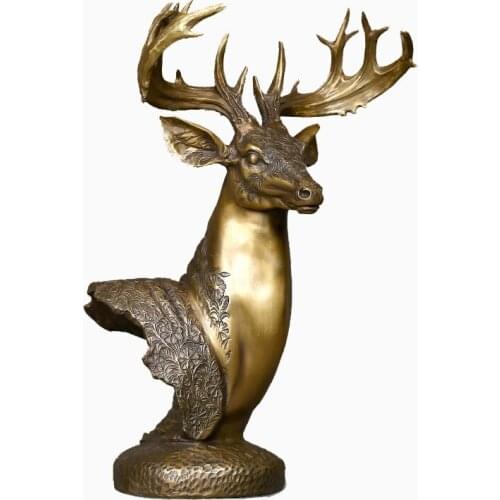 EUROPEAN CREATIVE COPPER ANIMAL STATUE RETRO DEER HEAD ARTS SCULPTURE PURE CUPPER CRAFTS HOME DECORATION GIFT R3050