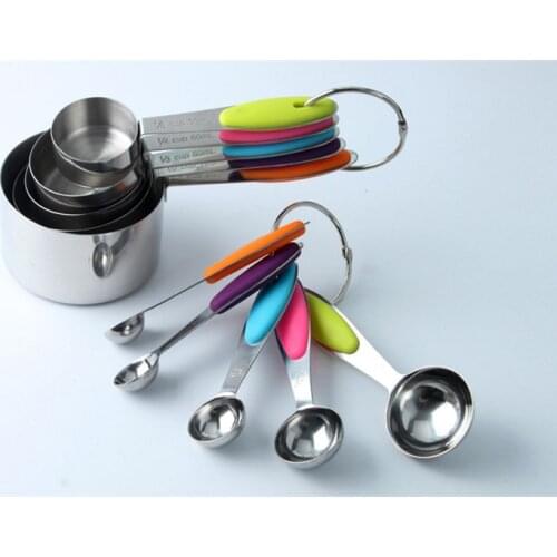 Measuring Spoon Ten Piece Set Stainless Steel Silicon Handle Seasoning Cup Insulation Pad Kitchen Baking Tools