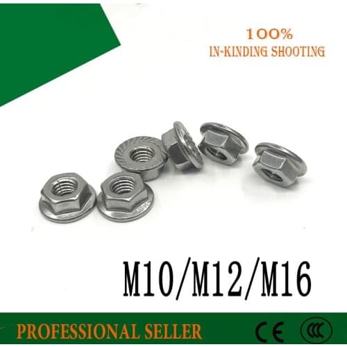 M10 M12 M16 304 stainless steel flange nut,lock nut,lock hex flange nut hardwar antiskid nut