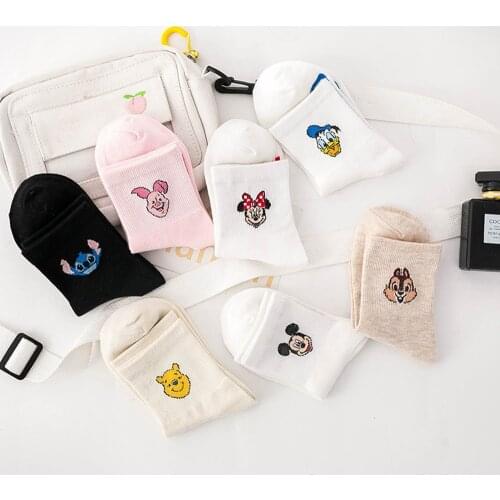 3 Pairs Fashion Harajuku Skateboard Hip Hop Mickey Minnie Mouse Donald Daisy Duck Stitch Winnie Women Short Socks