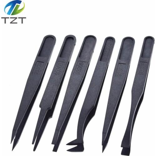 TZT 6pcs Anti-static Electronic Tweezers Kit ESD Plastic Forceps PCB Repair Hand Tools Set