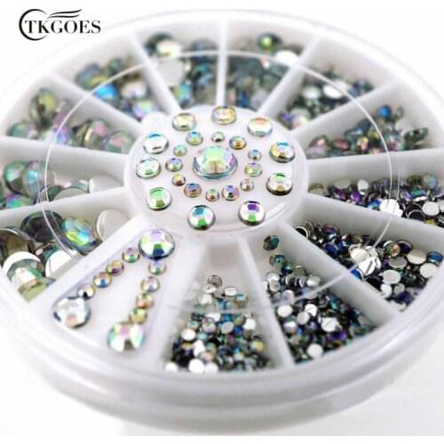 TKGOES Mix Sizes Pearl Nail Art Stickers Tips Decoration Wheel Glitter Nail Rhinestone Decoration Tools 12Grid * 6CM * 14 Option