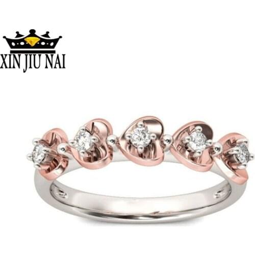 2018 New 5 love romantic elegance Crystal Rose Gold Color Heart Ring for Women Wedding Girl Jewelry Dropshipping