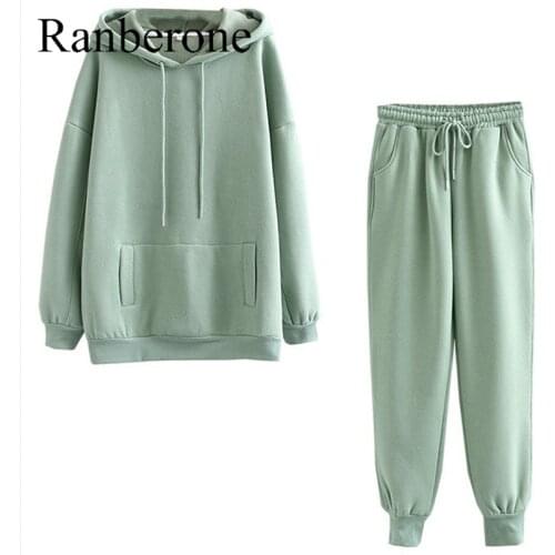 New 2020 Autumn Winter Women Tracksuit 2 Pieces Sets Oversize Hoodies Sweatshirt And Jogging Pants Suits Solid Sport Suit Ladies