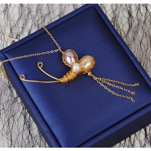 New 925 Silver Bow jewelry 14k Note gold 100% Natural freshwater Baroque Pearl necklace pendant for women