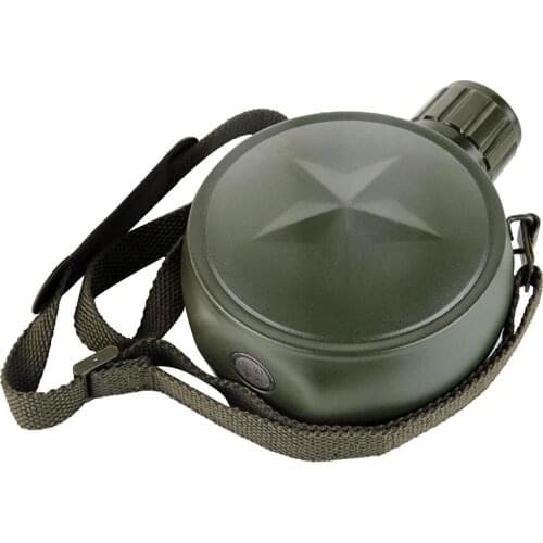 Portable Water Bottle Drink Cup Compass Lid with Adjustable Belt Hiking