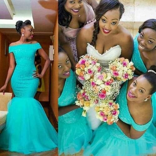Hot Cheap Turquoise Bridesmaid Dresses Long Mermaid Long Vestido Madrinha Sleeve Bridesmaid Dress Lace Bridesmaid Gowns Africa