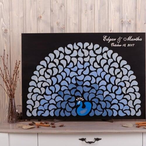 Romantic Wedding Guest Book Peacock Guest Book Unique Guestbook Wooden Wedding Guest Sign In Wedding Decoration