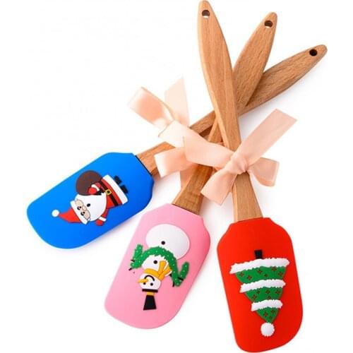 Xmas Small silicone spatula Christmas pattern Silicone Butter Spatula Christmas Pattern Wood Handle Kitchen Baking Tool Gift new