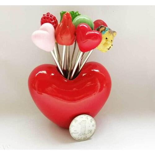 Cute Stainless Steel Fruit Fork Fruit Sign Cute Western Food Fork Cake Fork Love Strawberry Cabbage Orange Two-tooth Fork