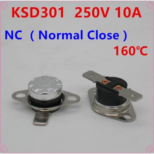 10Pcs KSD301 160 Degrees Celsius 160 C Normal Close NC Temperature Controlled Switch Thermostat 250V 10A Thermal Protector
