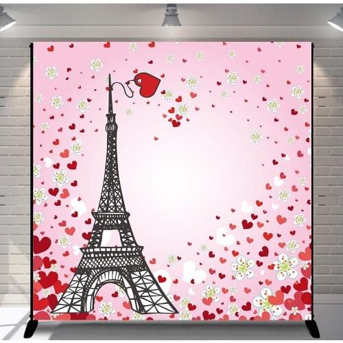Vinyl Photography Backgrounds Valentines Day Romantic Pink Paris Eiffel Tower Flower Red Love Couple Backdrop Photo Studio