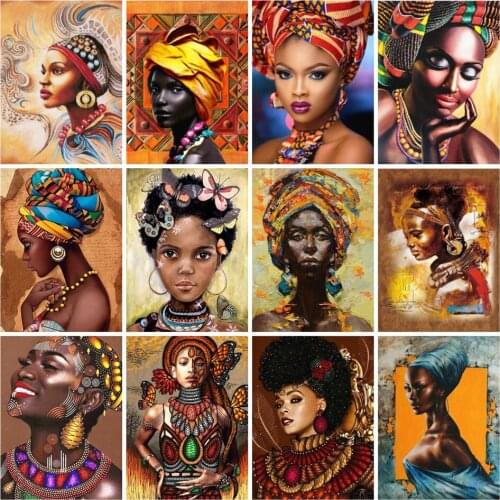Women full square diamond painting african lady mosaic art picture embroidery cross stitch rhinestones picture puzzle wall decor