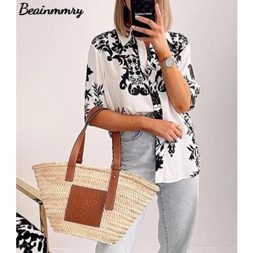 Za 2021 Summer Women Turn Down Collar Black Print Shirt Button Up Female Casual Loose Short Sleeve Side Vents Vintage Blouse