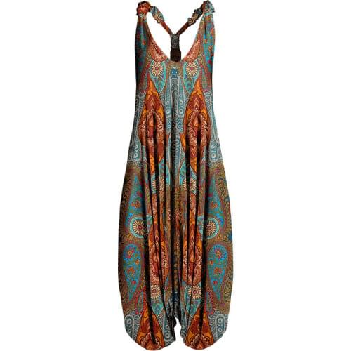 Women Teal & Orange Racerback Sleeveless Harem Jumpsuit Spaghetti Straps Vintage Paisley Overall Jumpsuit for Women Summer