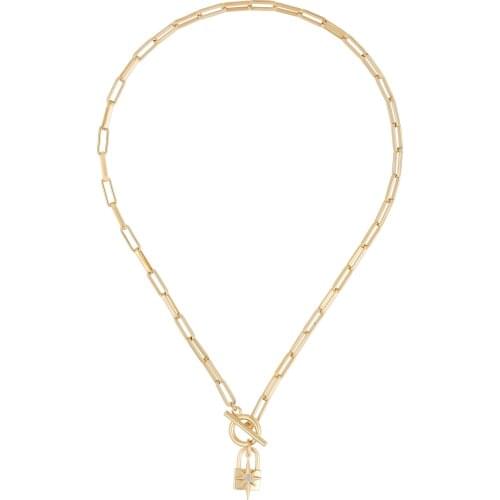 Geometric Chain Collar Rectangle Open Link Chain Toggle Clasp Lock Star Charm Women Necklace