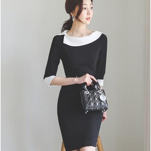 2021 New Korean Fashion Knitted Summer Womens Commuter Top Elegant Long Skirt Sailor Neck Waist High Quality Slim Dress